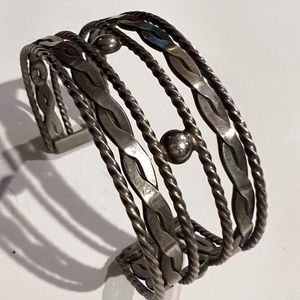 Vintage 90s Sterling Silver Cuff Bracelet Adjustable